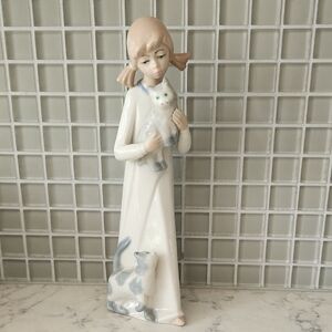 Vintage Cascades 9" Porcelain Figurine Girl with Cats